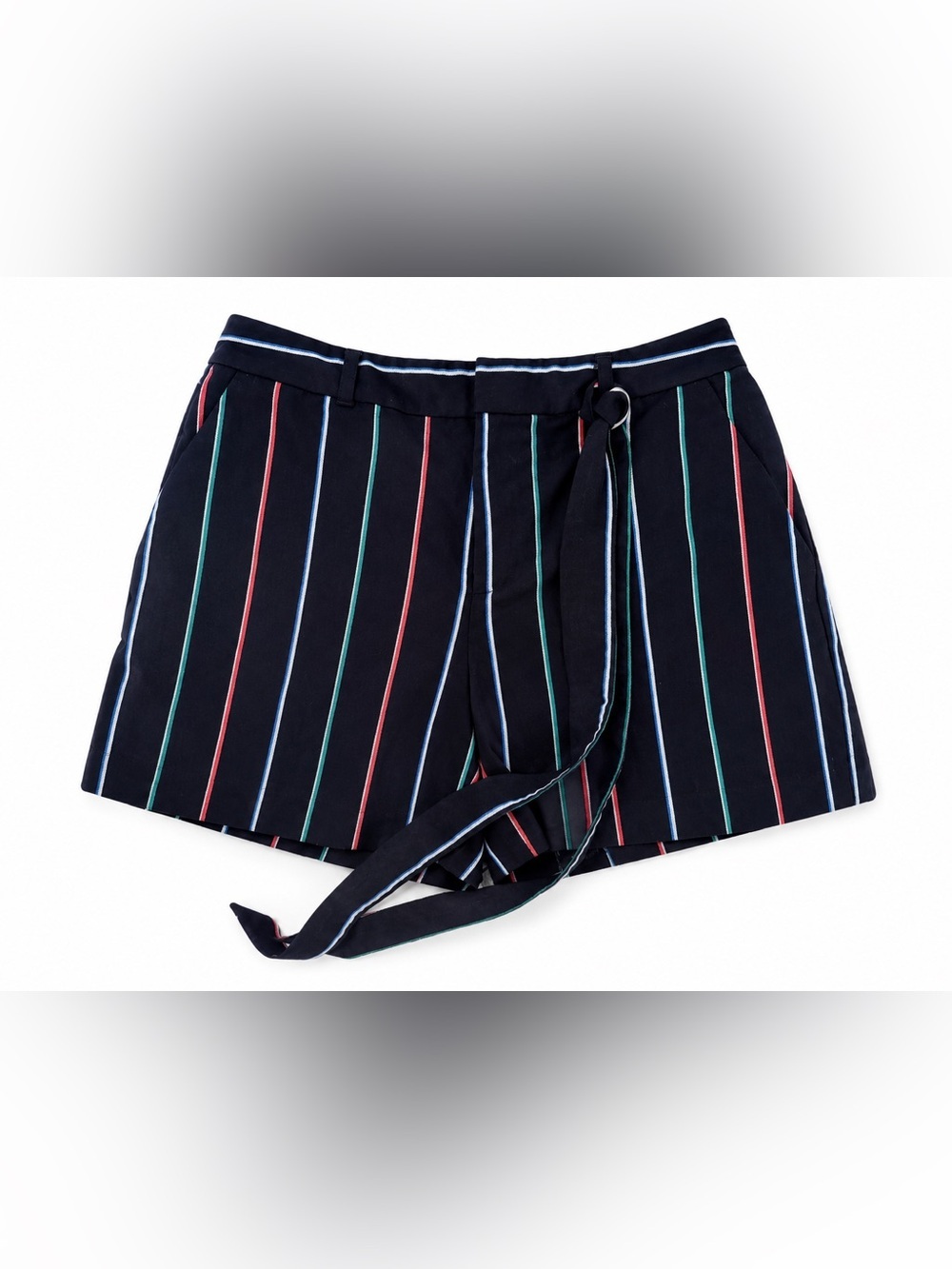 Banana Republic Women’s High Rise Navy Multicolor Striped Tie Belt Shorts Size 4